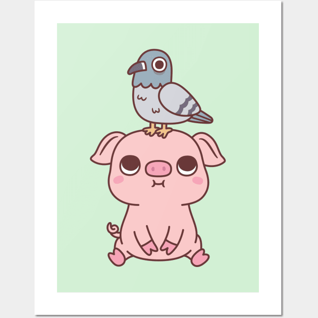 Cute Pigeon On Pig Doodle Wall Art by rustydoodle